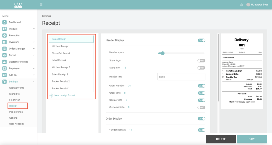 Printer & Receipt Format Settings